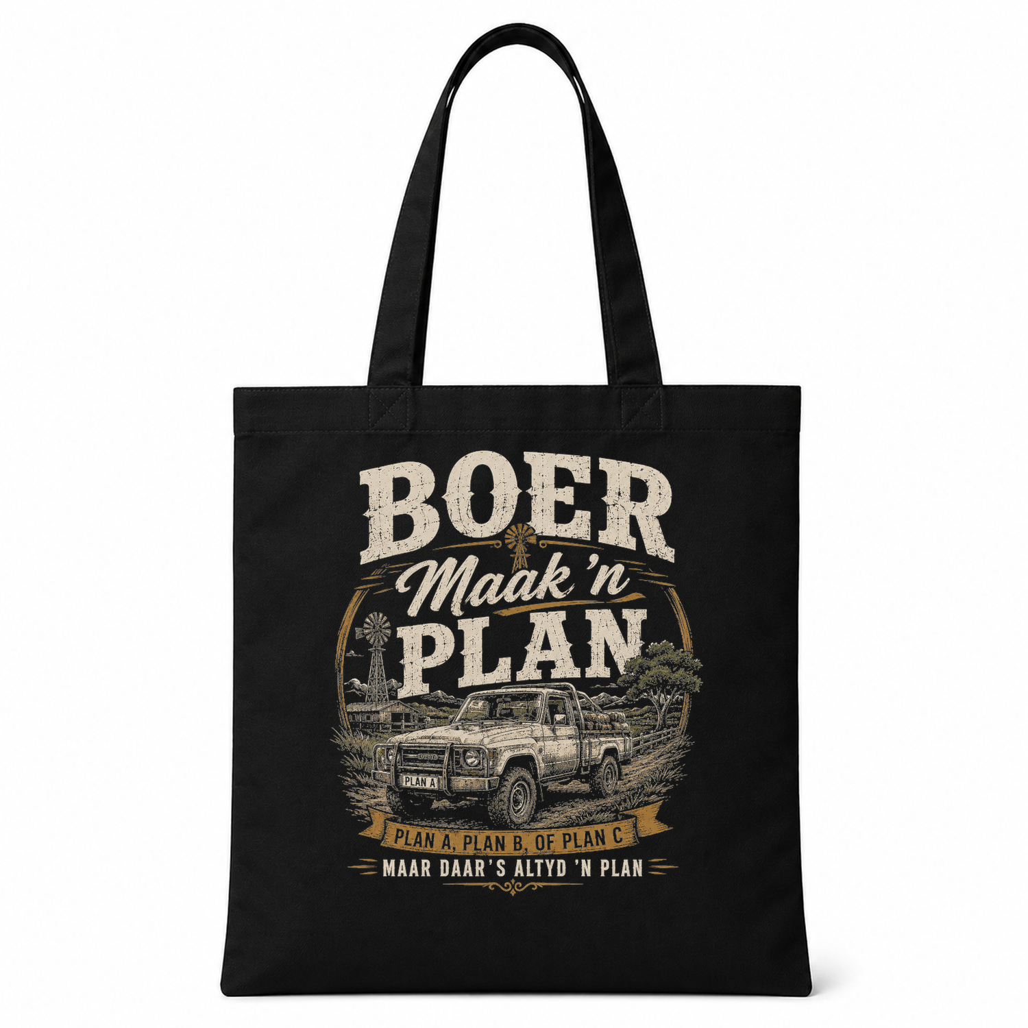 Boer maak 'n Plan Tote Bag — tote front