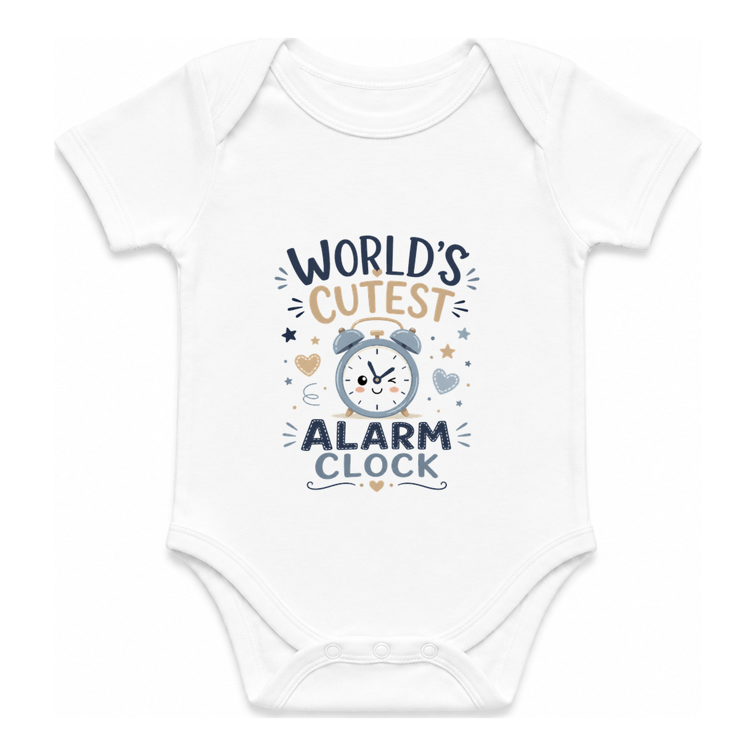 Snooze Button Alarm Clock Struggle Unisex Short Sleeve Baby Grow — babygrow front
