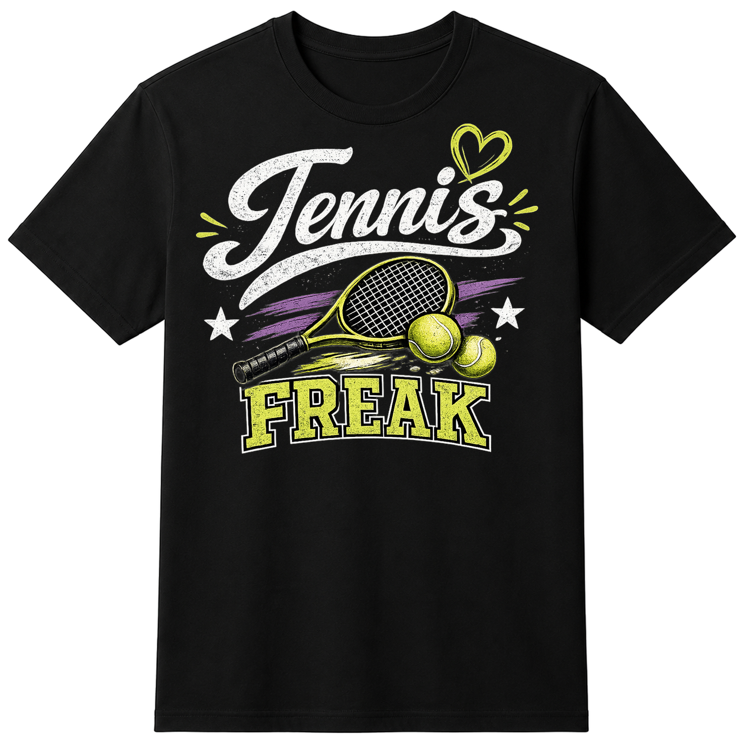 Tennis Freak Funny Tennis Player T-Shirt - Cotton Unisex - Black — flat shirt