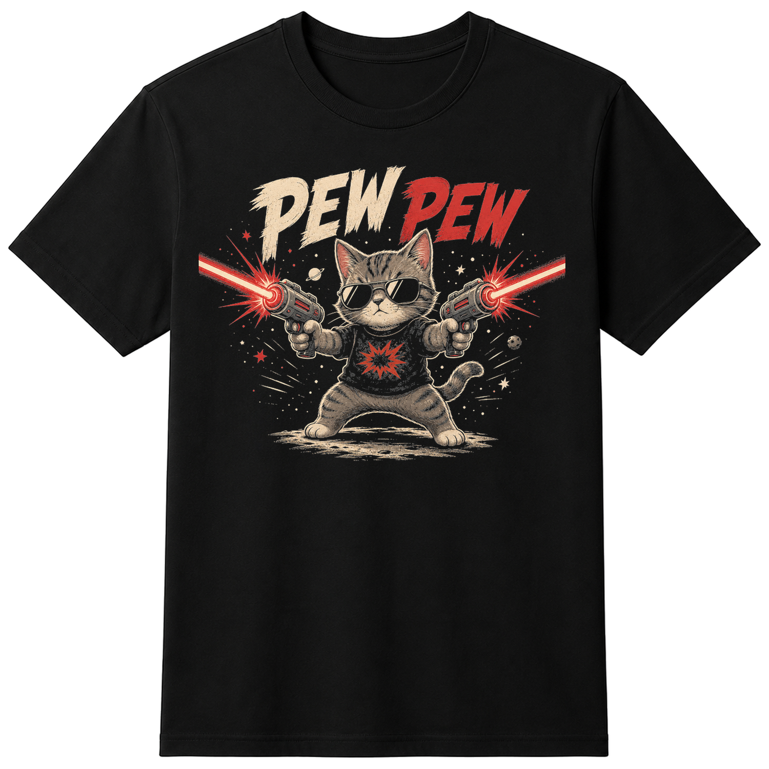 Pew Pew cat, unisex t-short — flat shirt
