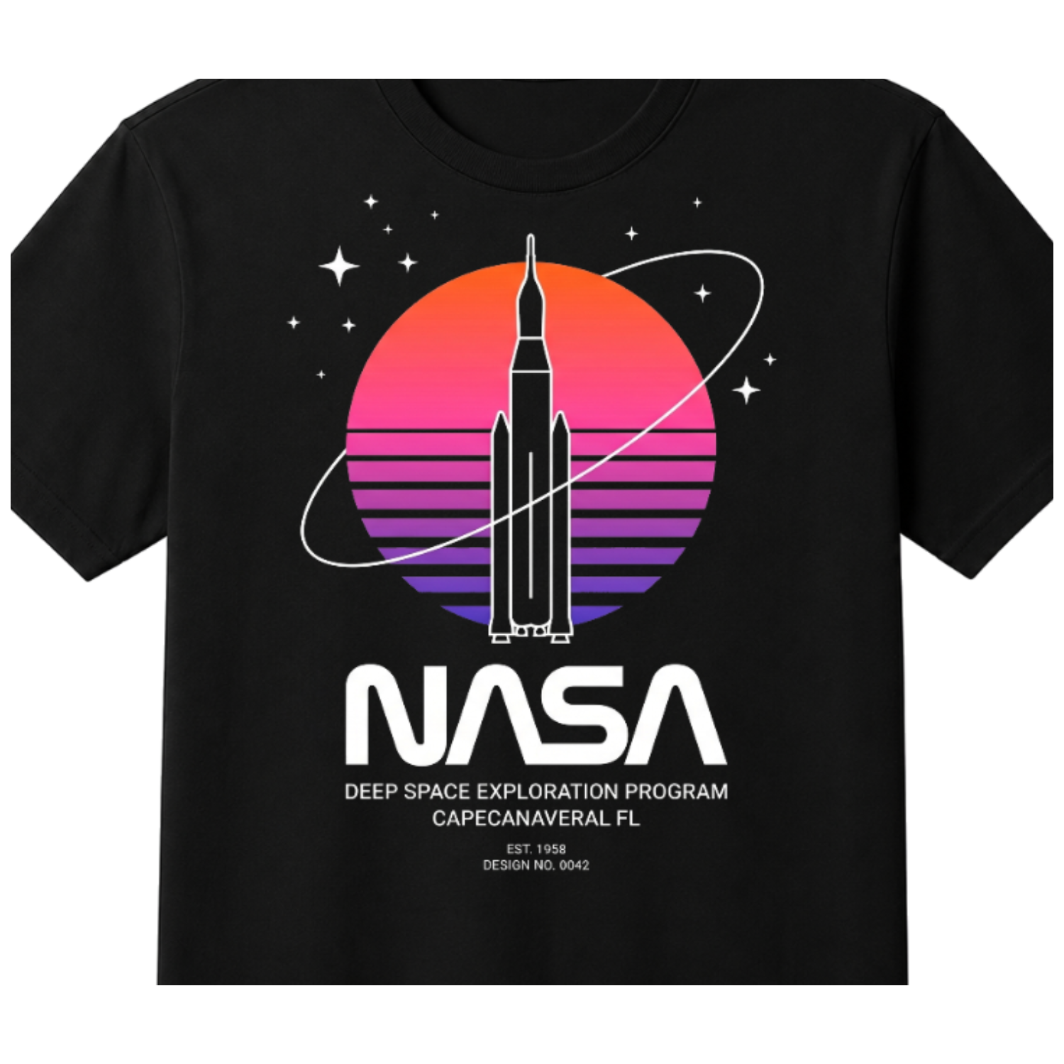 NASA Logo Space Agency T-Shirt - Cotton Unisex Tee - Black — close-up (primary)