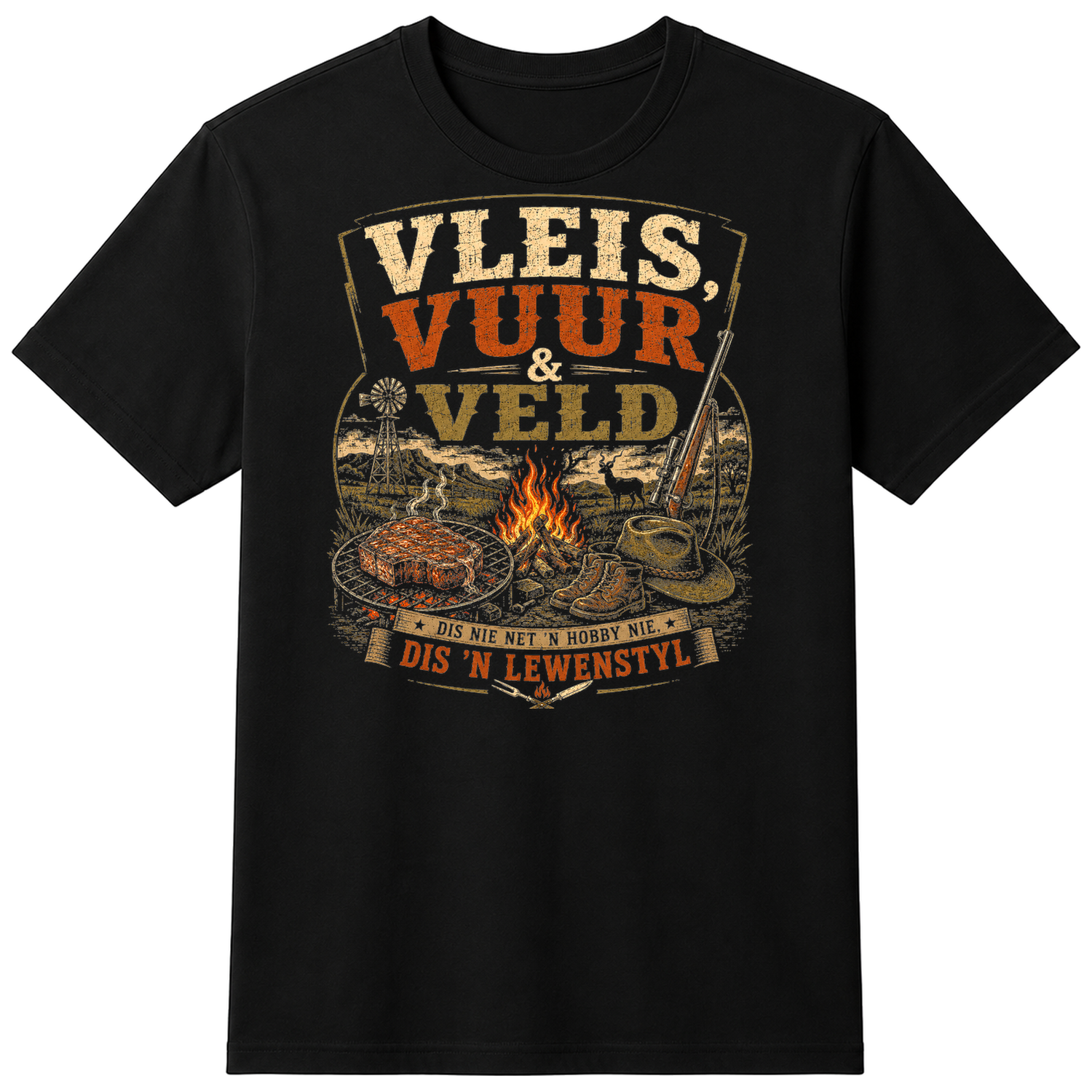 Vleis Vuur en Veld unisex t-shirt — flat shirt