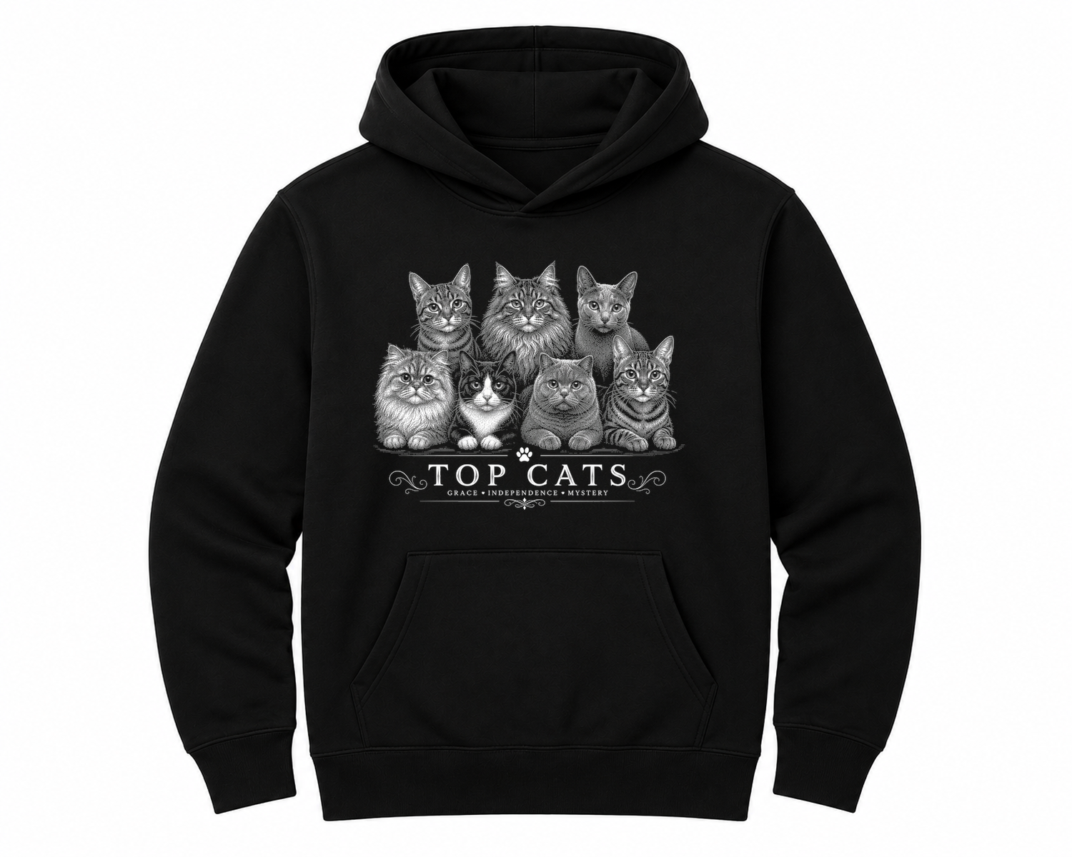 Top Cats Elite Feline Design Unisex Hoodie — hoodie front