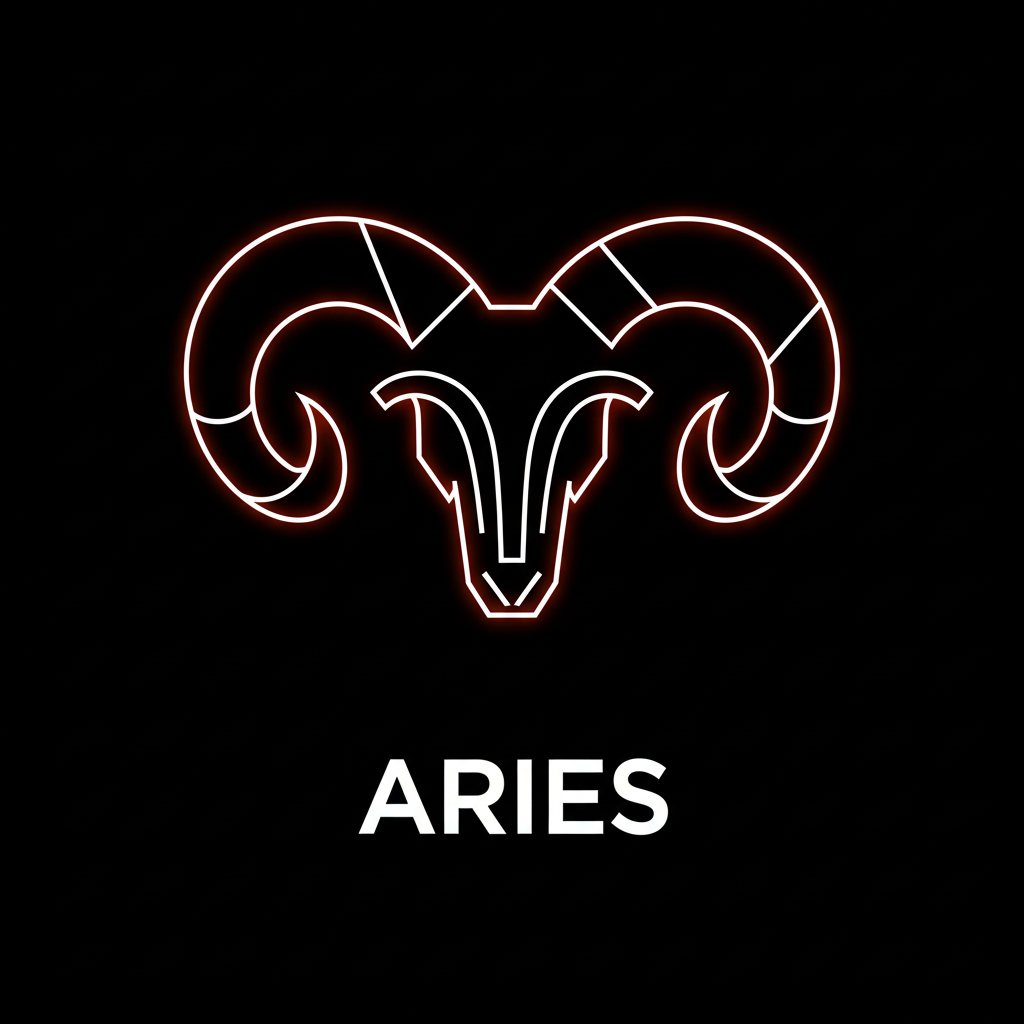 Aries, line drawing, black background