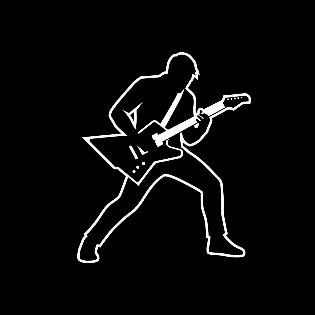 minimal silhouette design, man playing electric guitar, dynamic pose, bold clean
