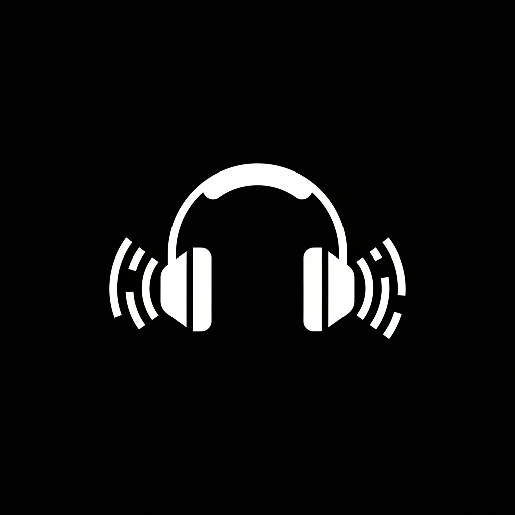 minimal graphic design, headphones with sound wave lines, clean geometric style,