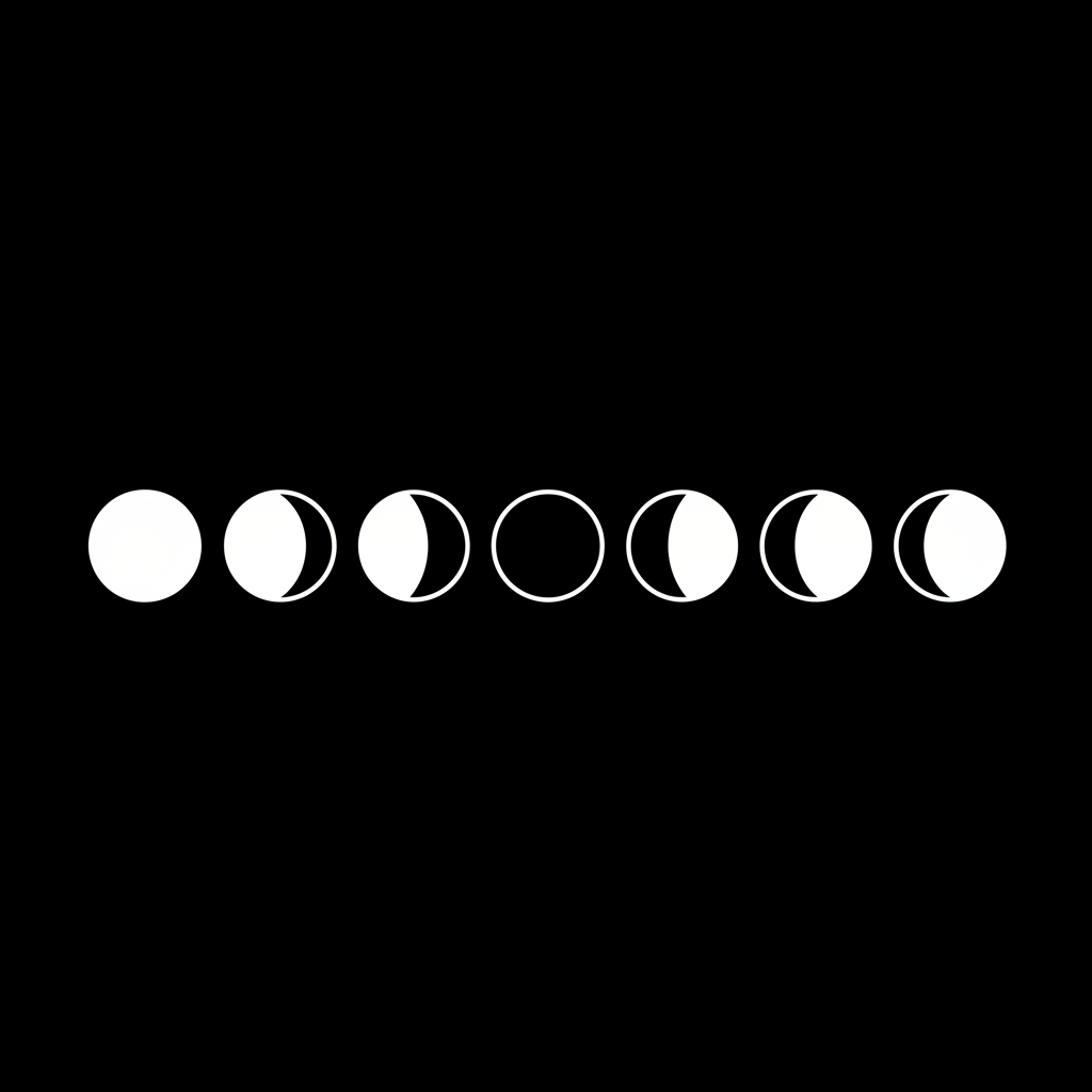 minimalist design, moon phases sequence, clean circular shapes, evenly spaced, s