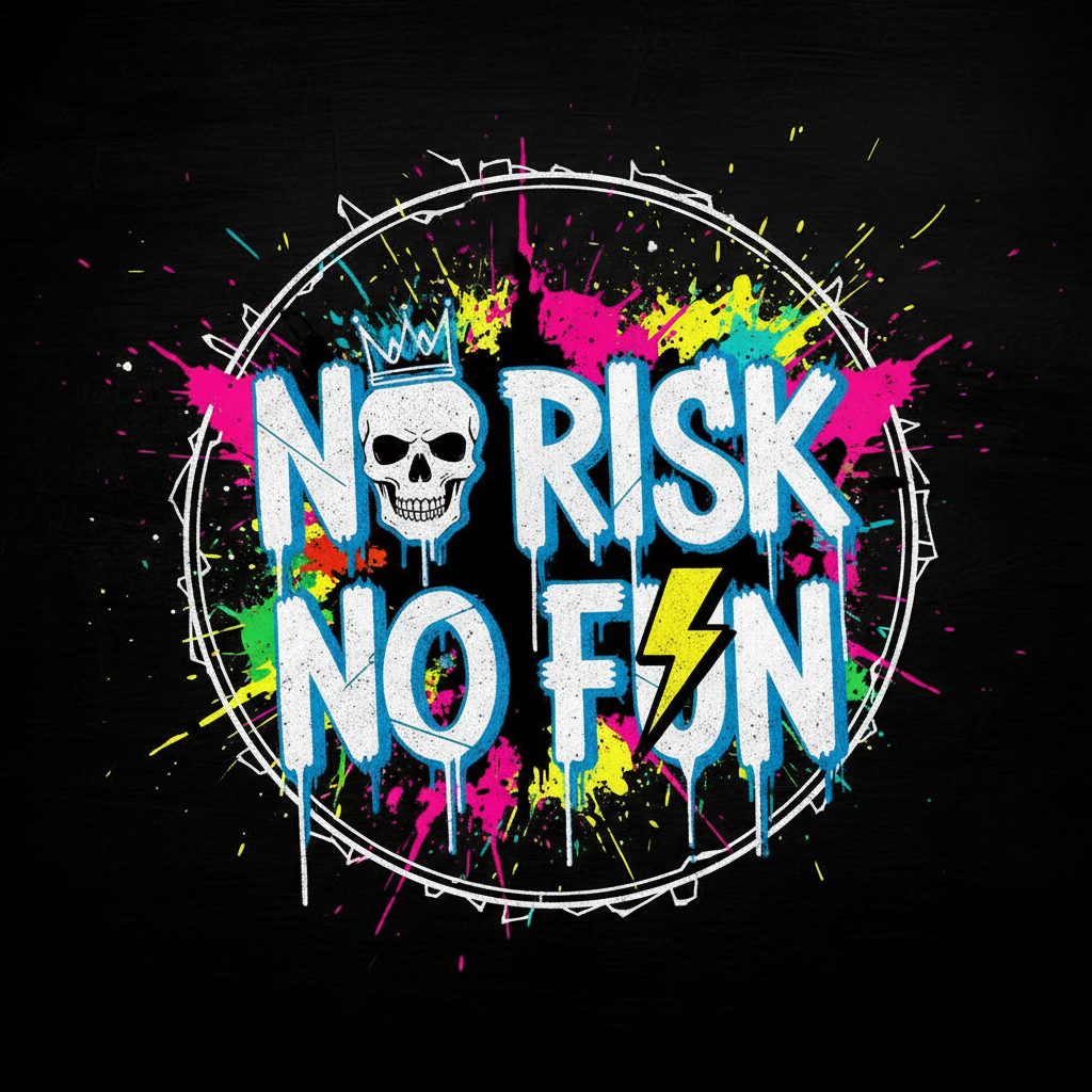 text saying "NO RISK NO FUN" creative, black background