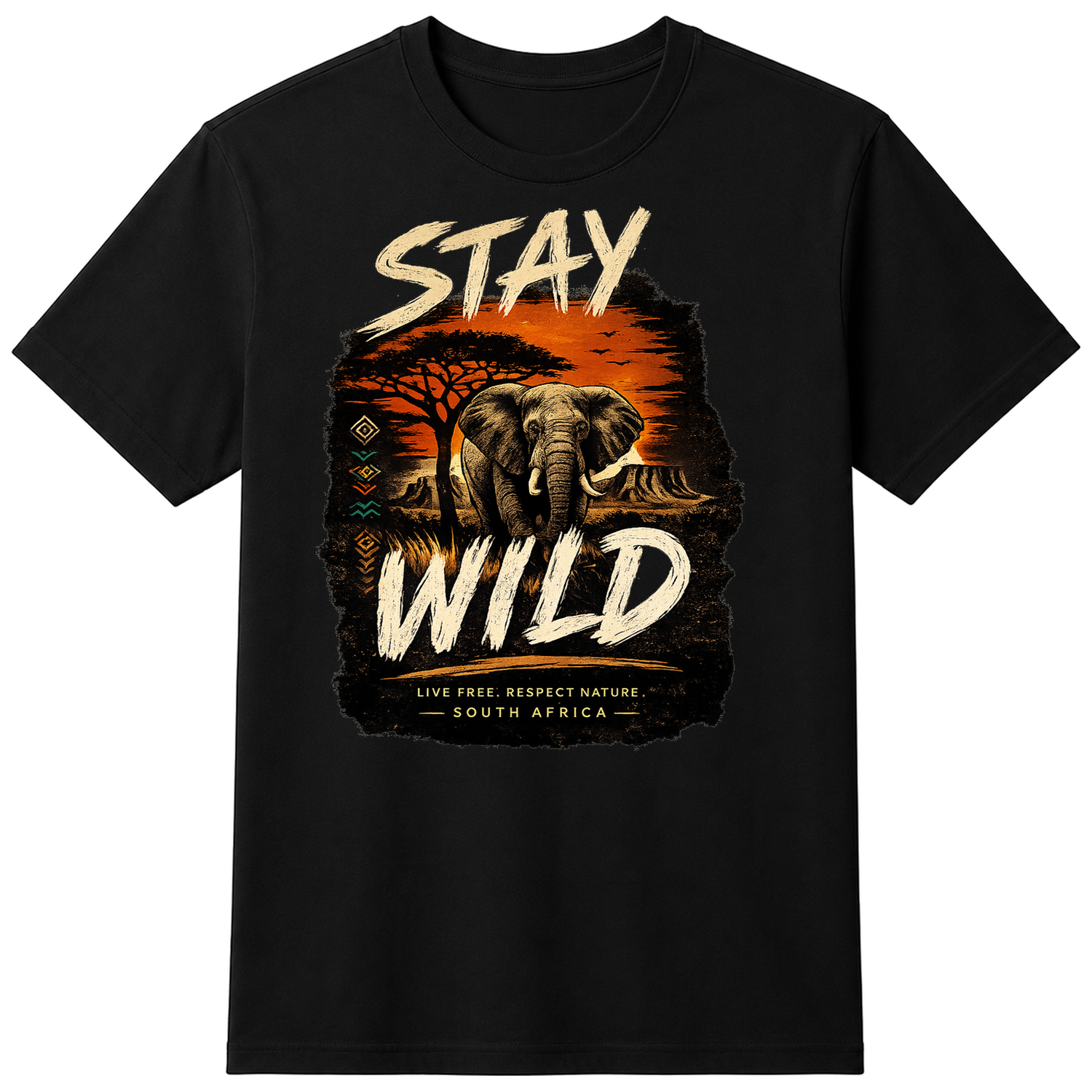 Stay Wild Adventure Outdoor T-Shirt - Cotton Unisex Tee - Black — flat shirt