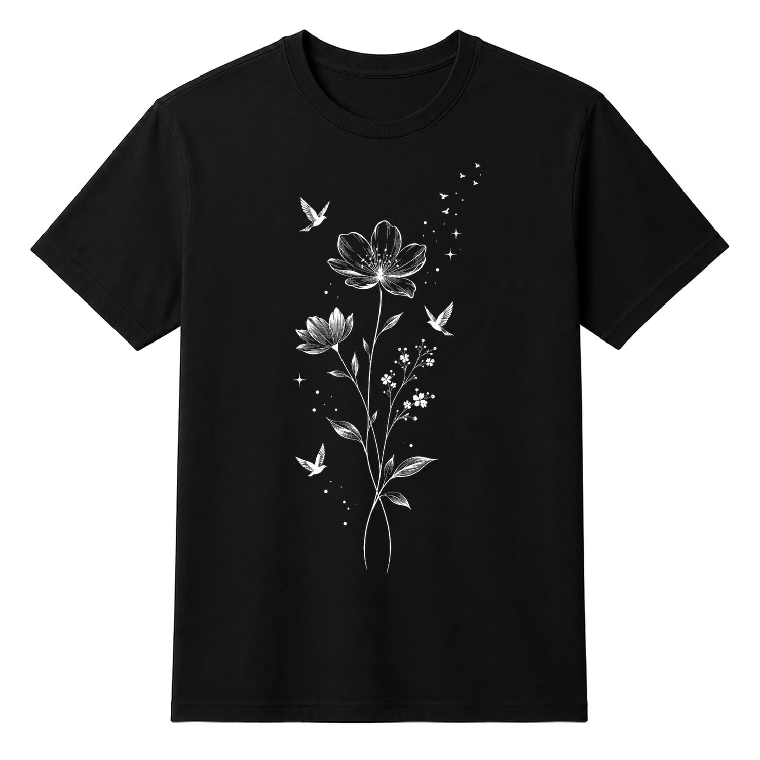 Nature's Harmony Flowers & Birds Unisex T-shirt — tshirt front