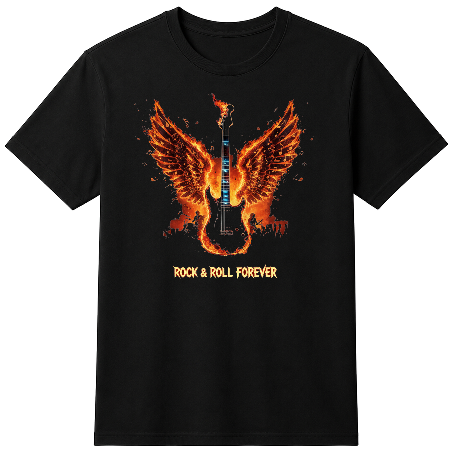 Rock and Roll Guintar, Unisex T-Shirt — flat shirt